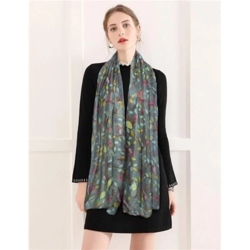 Scarfs for Women Lightweight Floral Birds Print Cotton Scarves Wraps for Winter - Picture 4 of 6